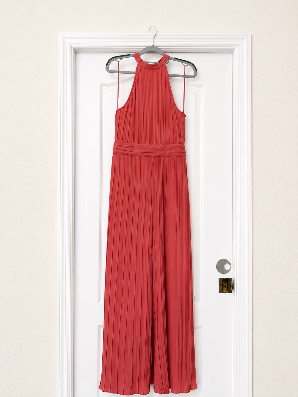 ZARA Blush Pink Pleated Halter Wide Leg Jumpsuit